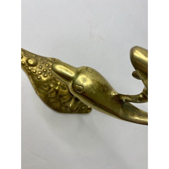 Brass Dolphin Figurine Swimming Ocean Nautical Beach Decor 6” Vintage - Picture 7 of 11